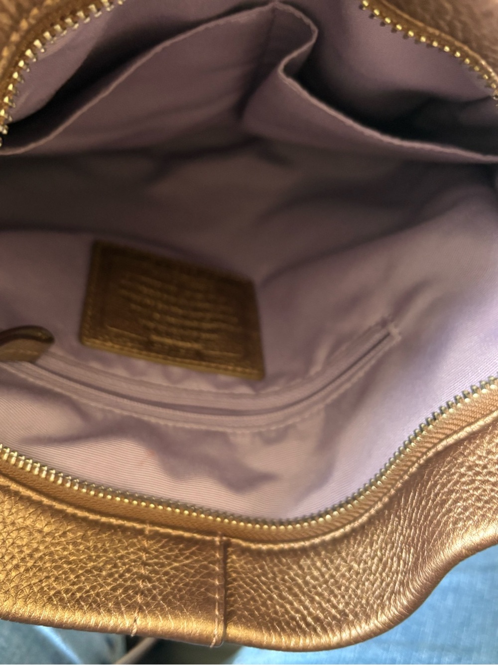 Coach Metallic Bronze Pebbled Leather Hobo Shoulder Bag with Chain Charm - Picture 11 of 13